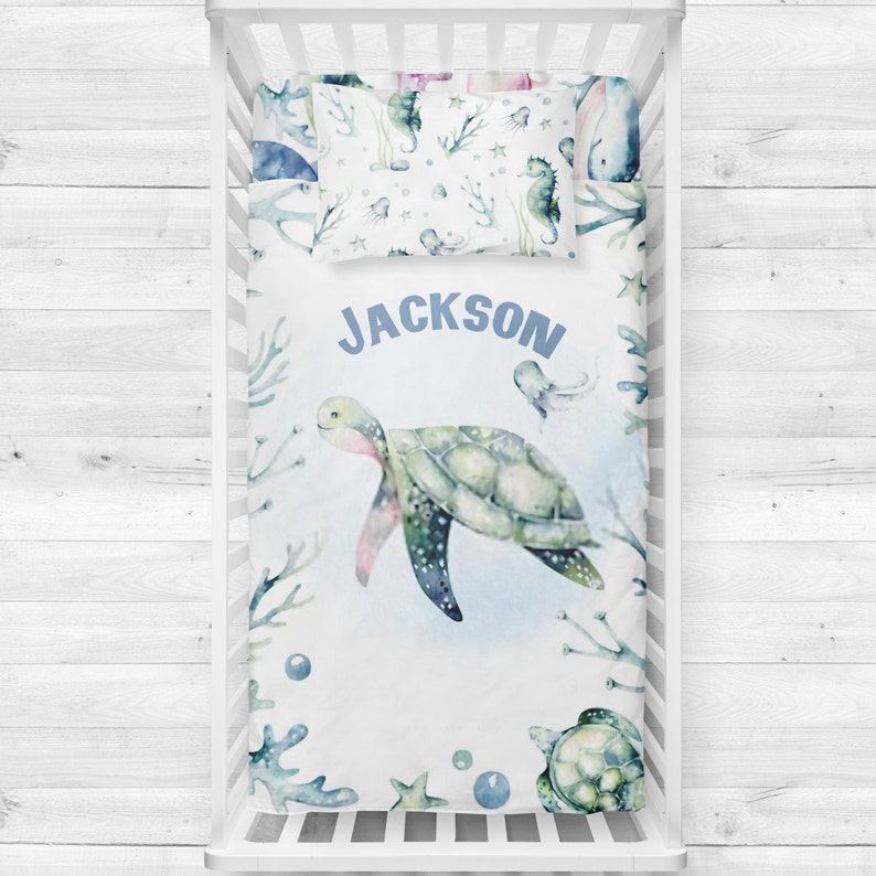 Crib bedding turtle crib sheets ocean themed skirt ocean Etsy
