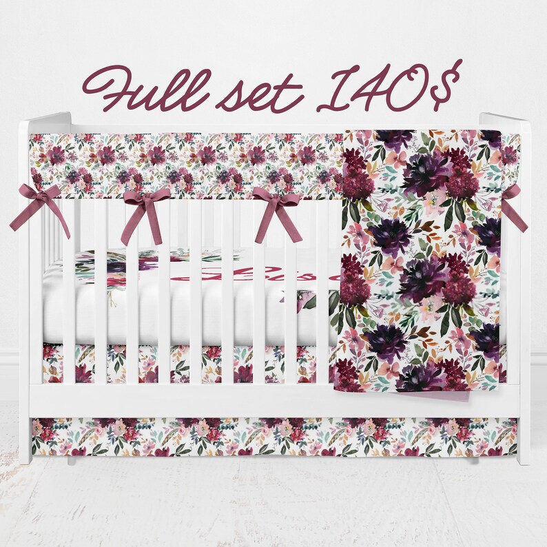 Rose burgundy floral crib bedding set baby bedding crib Etsy
