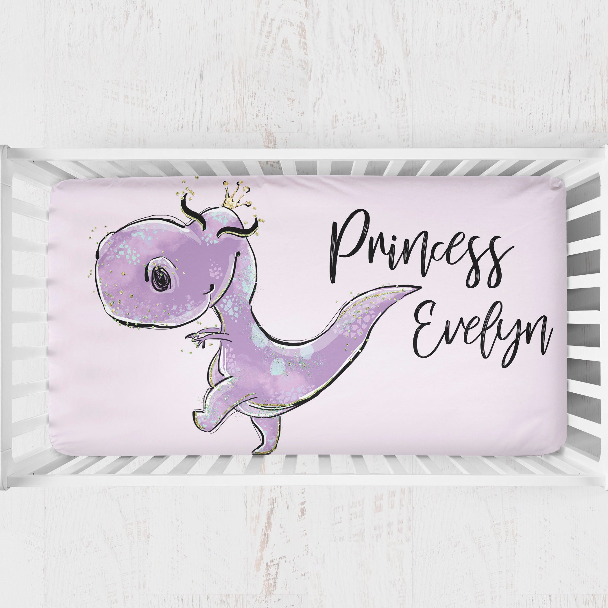 Dinosaur bedding set girl dinosaur crib sheets pink princess Etsy