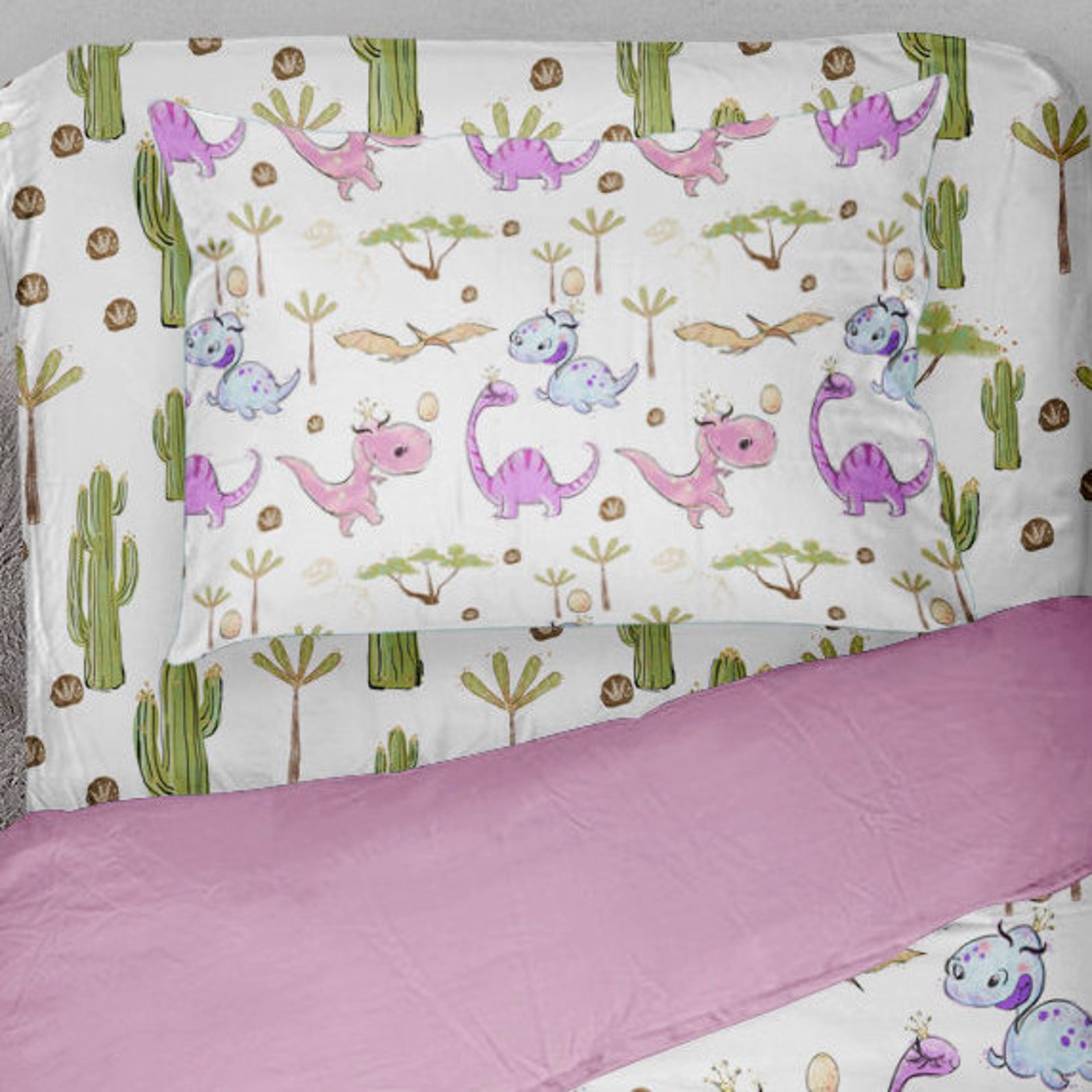 Dinosaur Twin Bedding Set Girl Twin Bedding Set Dino Girl Etsy