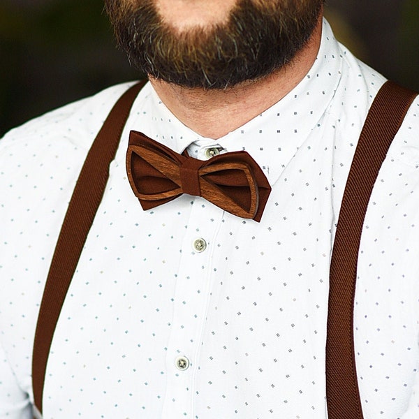 Copper bow tie and suspenders Rust groomsmen gift set