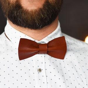 Cognac leather bow tie Groomsmen bow tie Mens bowties