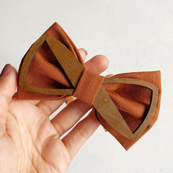 Burnt orange bow tie Wedding wooden bowties for men Terracotta groom bow tie