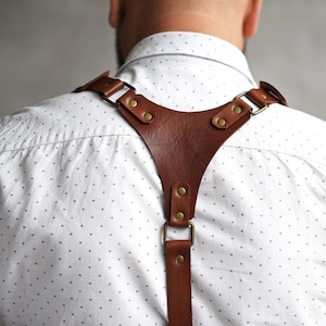 Leather suspenders for men Handmade cognac suspenders Groom suspenders