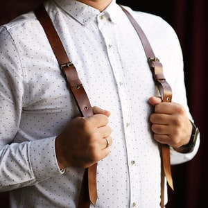 Leather suspenders for groomsmen Mens leather braces Groomsmen gift set of 6 or only 1