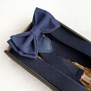 Navy bow tie and suspenders Wedding navy blue bow tie Groomsmen bow tie