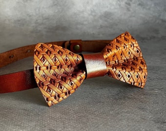 Cognac leather bow ties for men Handmade luxury bow tie Groomsmen gifts