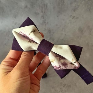 Diamond bow tie Dark purple bow tie Handmade floral bow tie Groomsmen proposal gifts