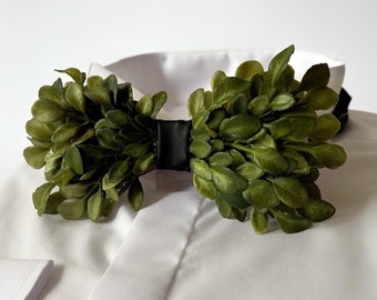 Green Floral Bow Tie & Boutonniere Set: Rustic Groomsmen Wedding
