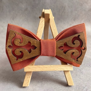 Burnt orange bow tie for men Designer wooden bow tie Wedding boys bow tie