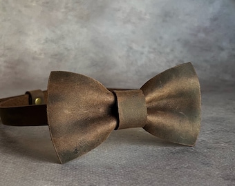 Brown Leather bow tie Groomsmen proposal gift