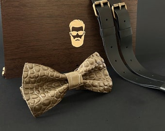 Leather bow tie and suspenders men Handmade gift for men