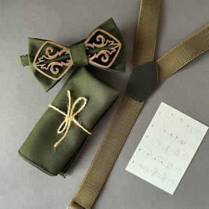 Moss green bow tie Wedding bow tie and suspenders Enchanted forest wedding