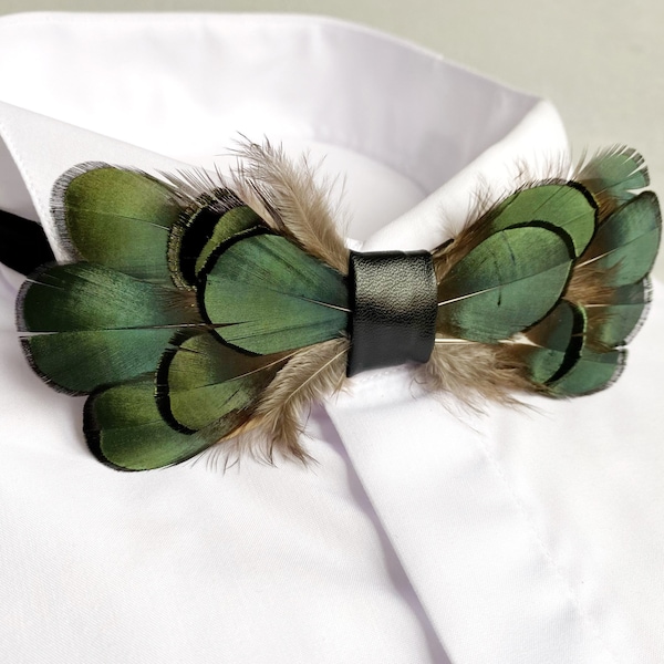 Feather bow ties for men Hunter green bow tie Wedding groom bow tie