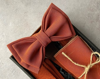 Set terracotta bow tie and suspenders Groomsmen bow tie Wedding sienna bow tie set