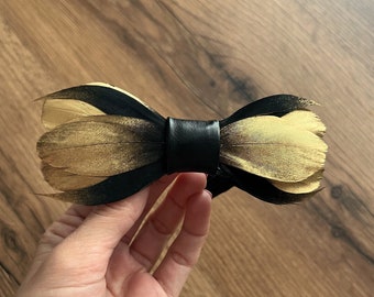 Black gold feather bow tie Groomsmen bow tie Handmade gifts for men