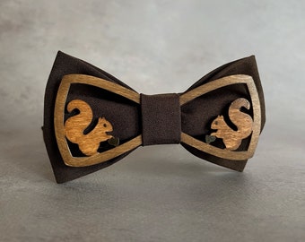 Noeud papillon en bois écureuil Zoo mariage Cadeau amoureux des animaux Noeuds papillon pour homme