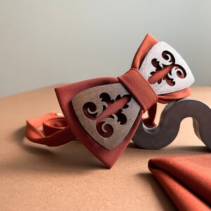 Wooden terracotta bow tie and pocket square set Groomsmen gifts Terracotta wedding bow ties for men