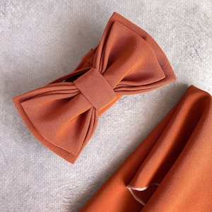 Terracotta bow tie Groomsmen bow tie Wedding rust bow tie and pocket square