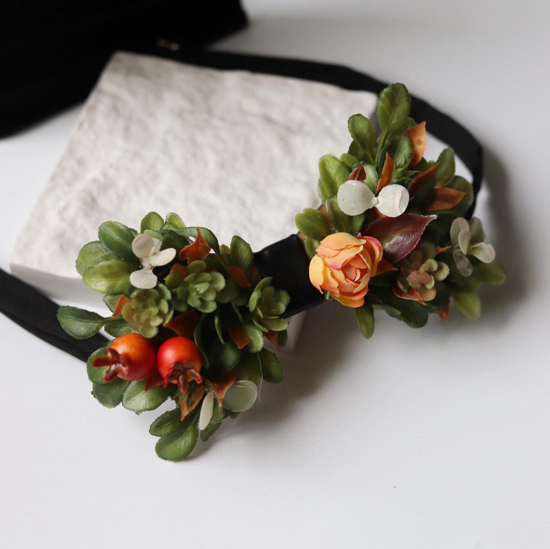 Floral Bow Tie Groomsmen Proposal Rust Green Bow Tie Artificial Pocket ...