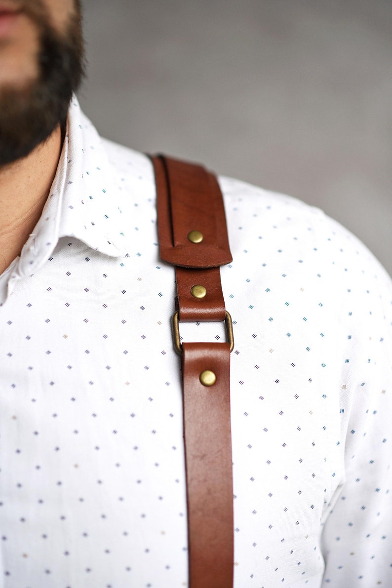 Mens Leather Suspenders With Hooks Groom Suspenders Handmade Etsy