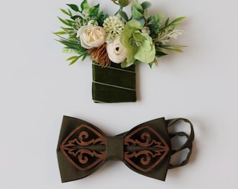 Groom and Groomsmen Matching Set, Bow Tie Boutonniere Corsage for Rustic Wedding