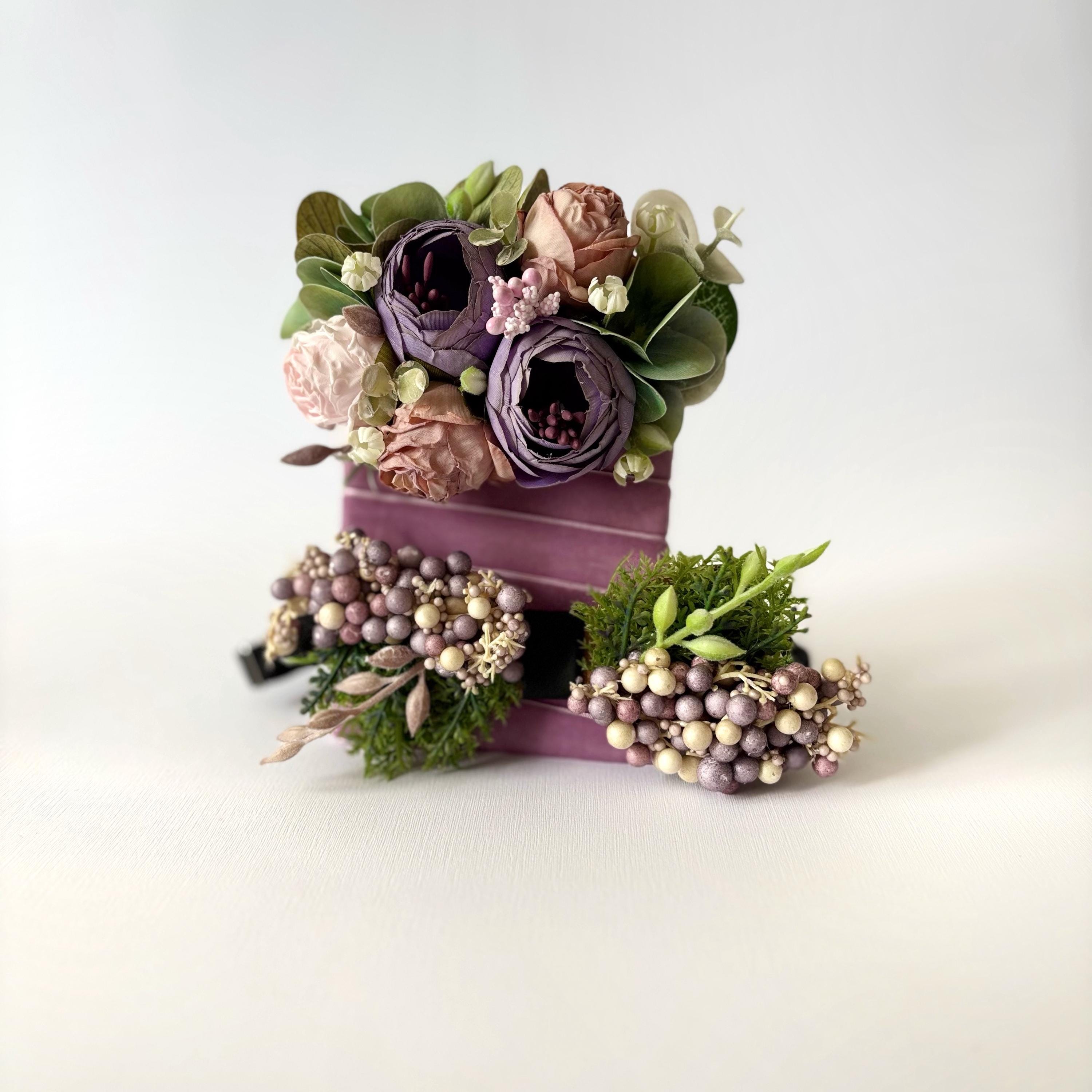 Purple pocket boutonniere Floral bowtie Groomsmen gift sets Rustic wedding bow ties for men Lilac wedding