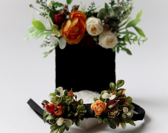 Terracotta Floral Bow Tie, Pocket Boutonniere Set: Rustic Wedding , Groomsmen Proposal Gifts