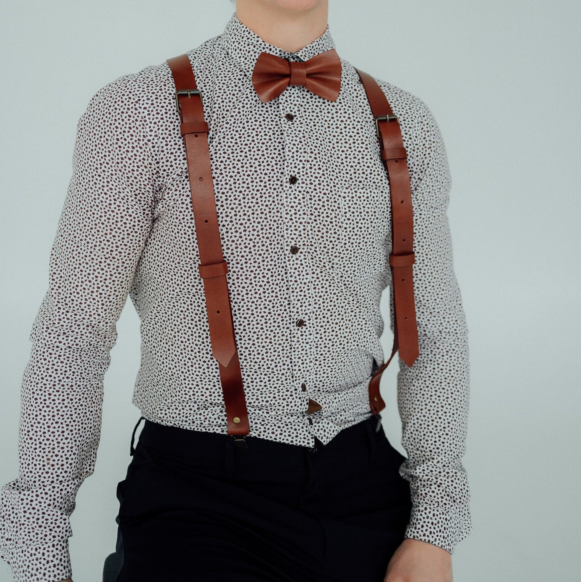 mens bow tie and suspenders outfit