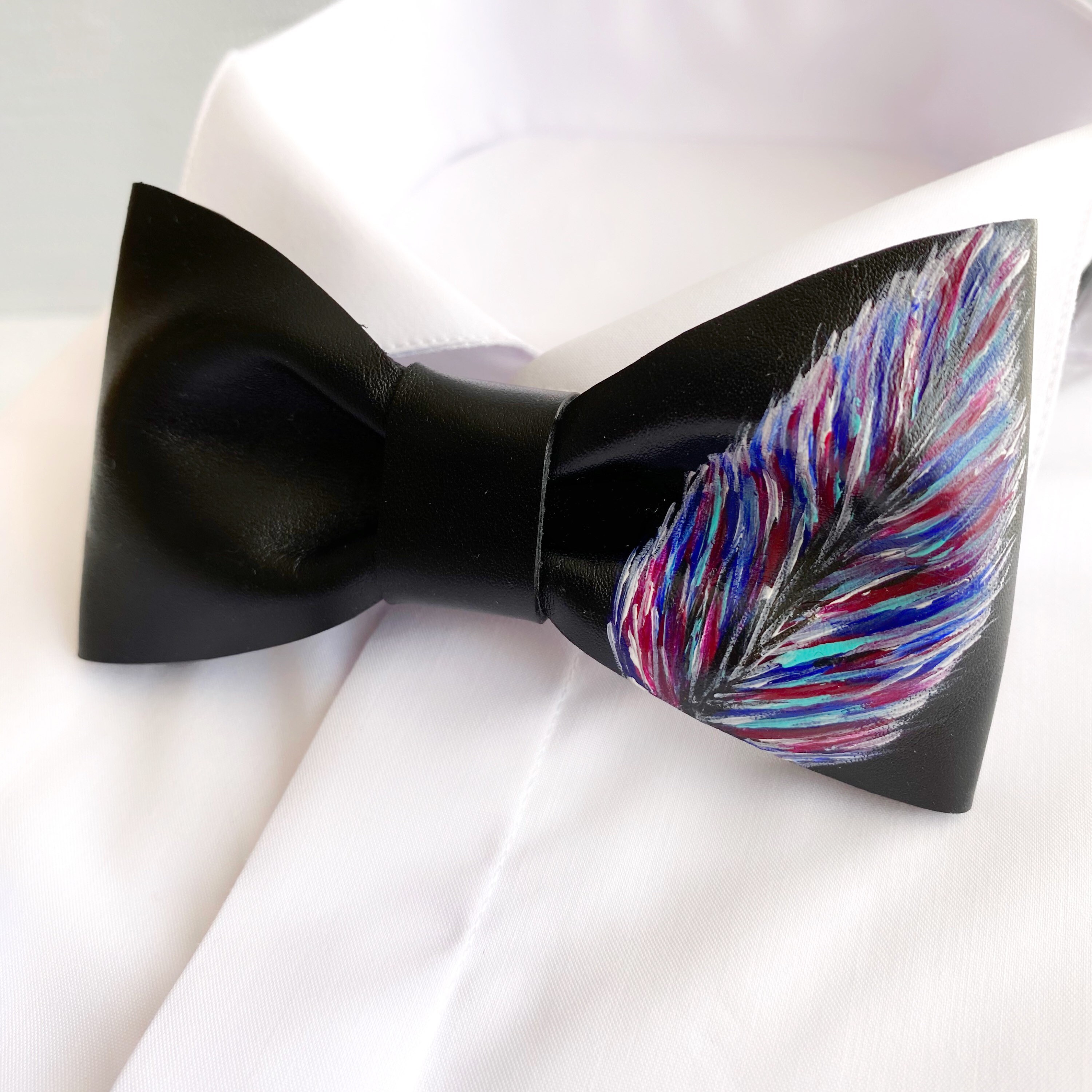 Leather bowtie for men Black feather bow tie 3 year Etsy