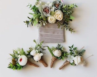 Sage Green Bow Tie and Pocket Boutonniere Set, Wedding Accessories, Father of The Bride Gift