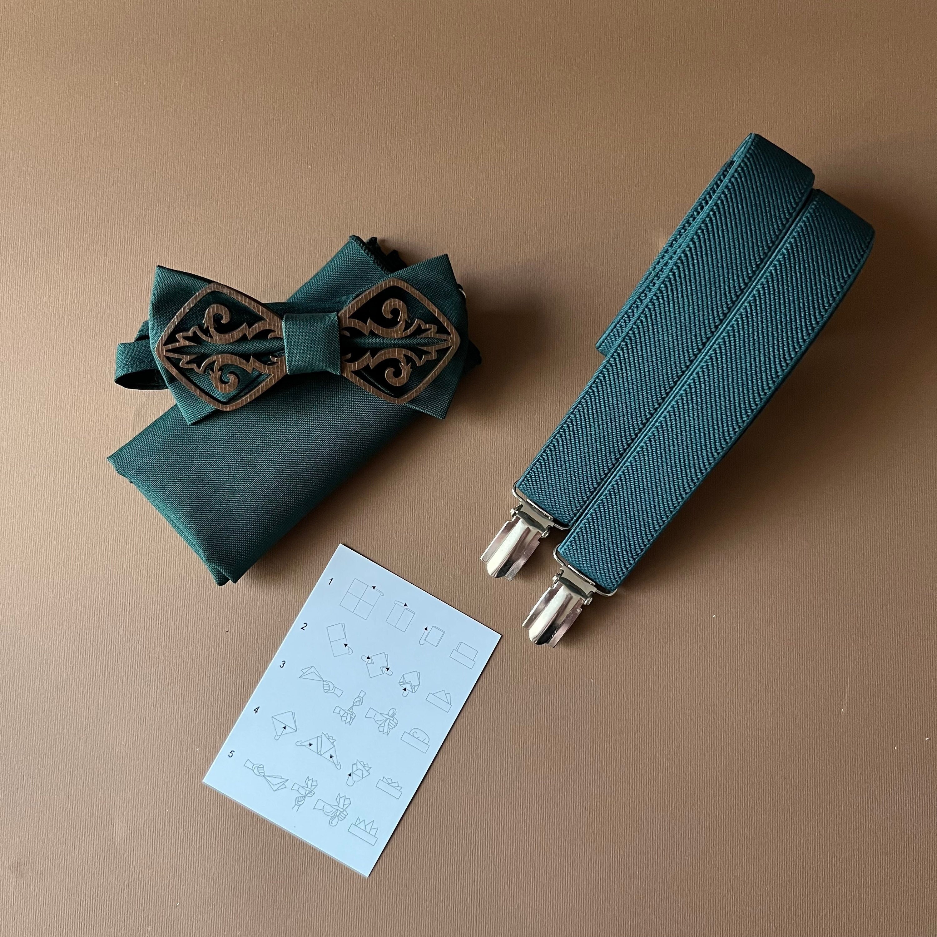 Handmade Emerald Green Bow Tie Wooden Bow Tie and Suspenders