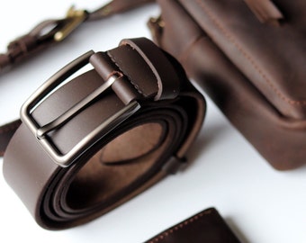 Handmade gifts for men Brown leather belt for men Groomsmen gifts Boyfriend gift