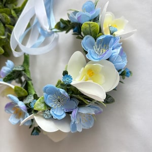 Blue White Dog flower crown Dog wedding attire Girl dog flower collar Dog ring bearer Wedding dog collar