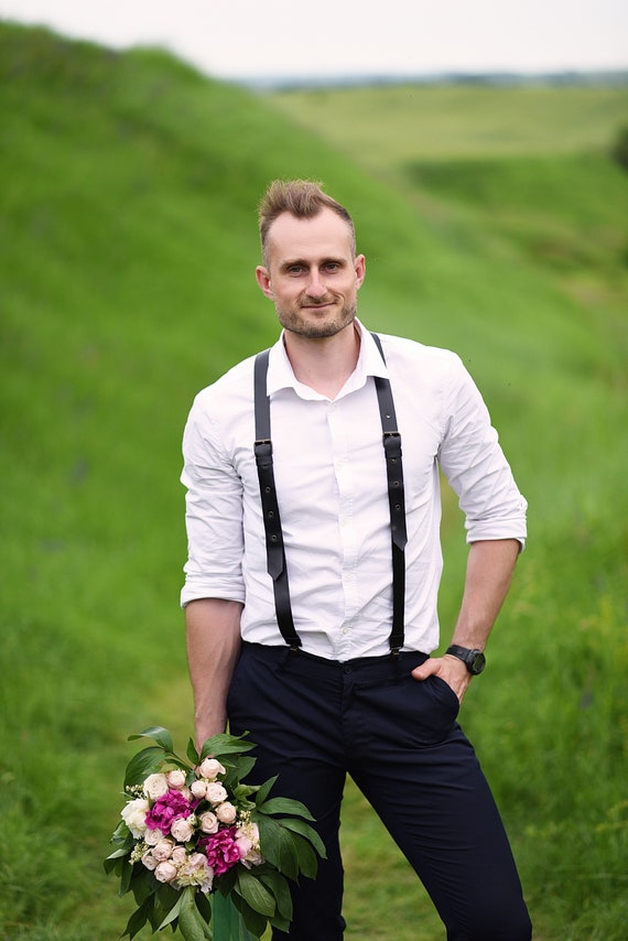 Black Leather Suspenders Men Adult Groom Suspenders - Etsy Israel