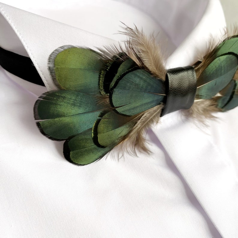 Feather bow ties for men Hunter green bow tie Wedding groom | Etsy