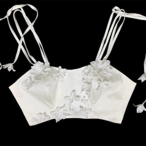 White floral wedding top/  women’s floral corset top/white top