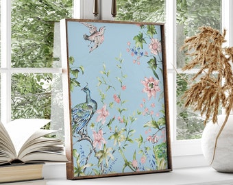 Two French Blue Chinoiserie 24 by 36 Inch Art Prints | Set of 2