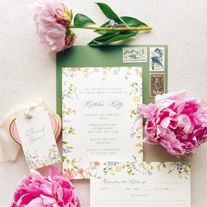 Kathleen Watercolor Bridal Shower Invitation, Floral Wildflower Border, Euro Flap Envelopes image 2