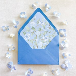 Floral Envelope Liners, Monogram Envelope Liners, Dusty Blue Envelope Liners, Wedding Invitation Envelope Liners