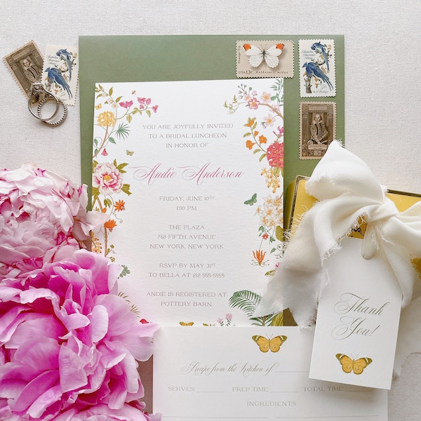 Andie Chinoiserie Floral Invitation for Elegant Bridal Shower