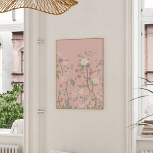 Two Pink Chinoiserie 24 by 36 Inch Art Prints | Set of 2