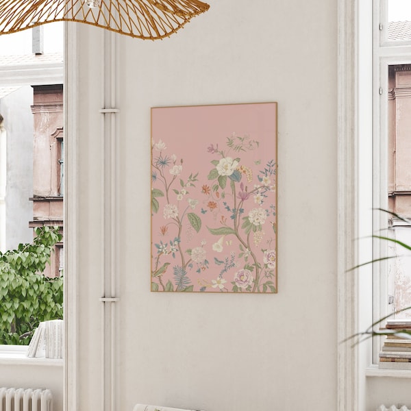 Twee roze chinoiserie-kunstprints, 24 x 36 inch | Set van 2 stuks