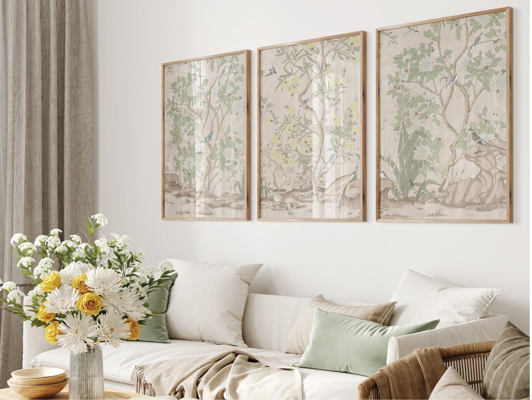 Neutral Chinoiserie Art Prints 24 by 36 Inch | Grandmillenial Wall ...