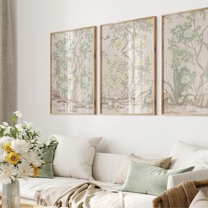 Neutral Chinoiserie Art Prints 24 by 36 Inch | Grandmillenial Wall Decor | Set of 4 | Instant Digital Download