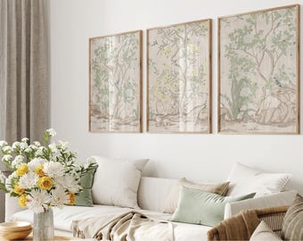 Láminas artísticas de estilo chinoiserie neutro de 61 x 91 cm / Decoración de pared Grandmillenial / Juego de 4 / Descarga digital instantánea