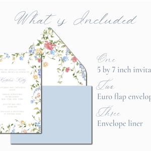 Kathleen Watercolor Bridal Shower Invitation, Floral Wildflower Border, Euro Flap Envelopes image 9