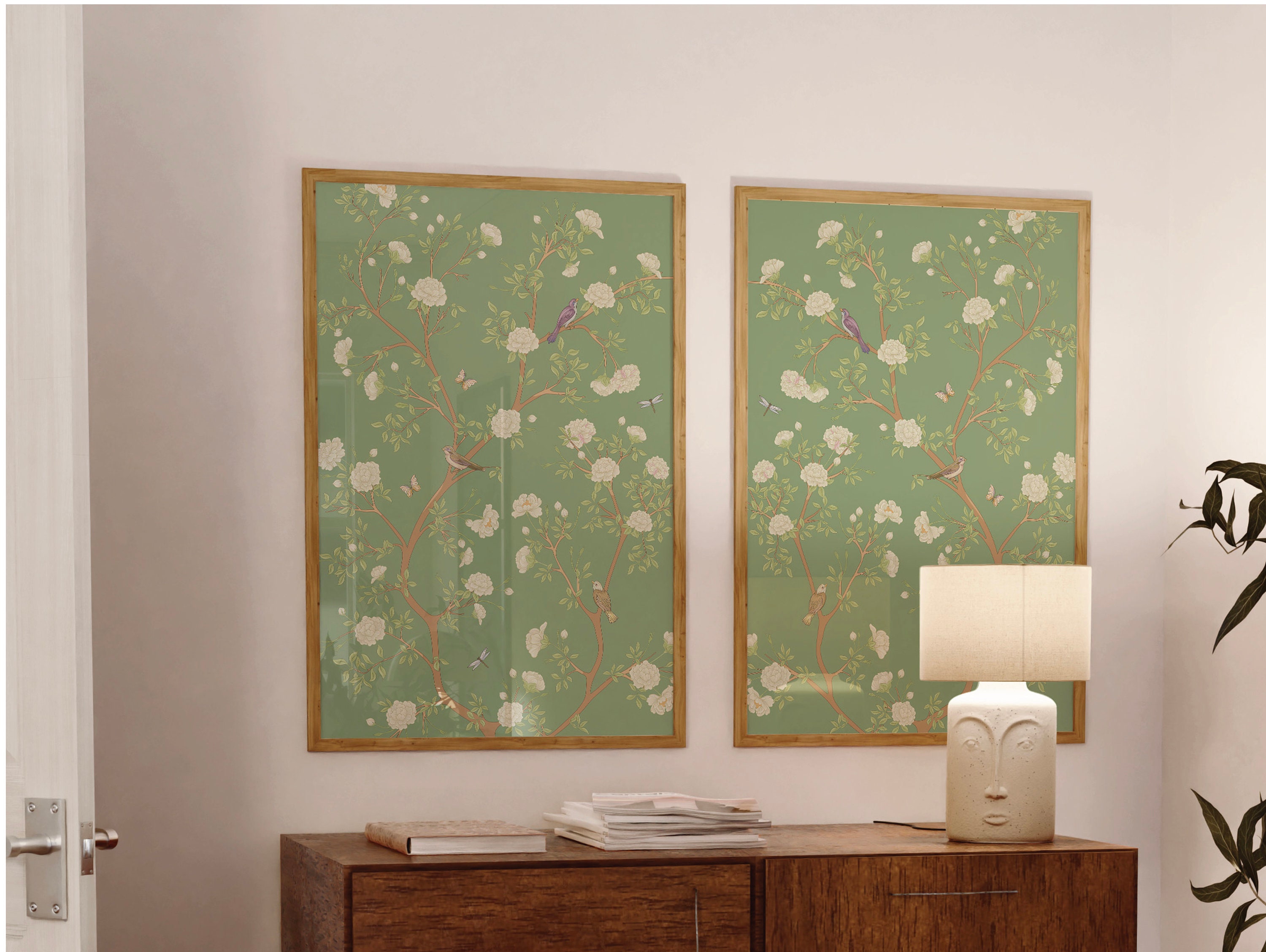 Green Chinoiserie Printable Wall Decor | Set of 2 | Instant Digital ...