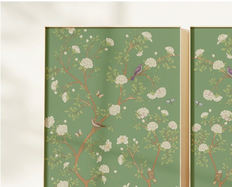 Green Chinoiserie Printable Wall Decor | Set of 2 | Instant Digital ...