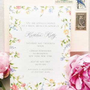 Kathleen Watercolor Bridal Shower Invitation, Floral Wildflower Border, Euro Flap Envelopes image 3